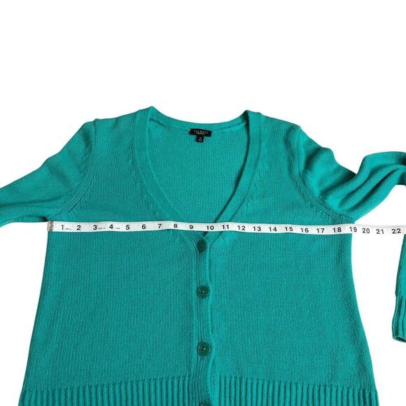Talbots Cardigan Sweater Womens M Green Lambswool Blend V-Neck Button Up Preppy - Picture 14 of 16